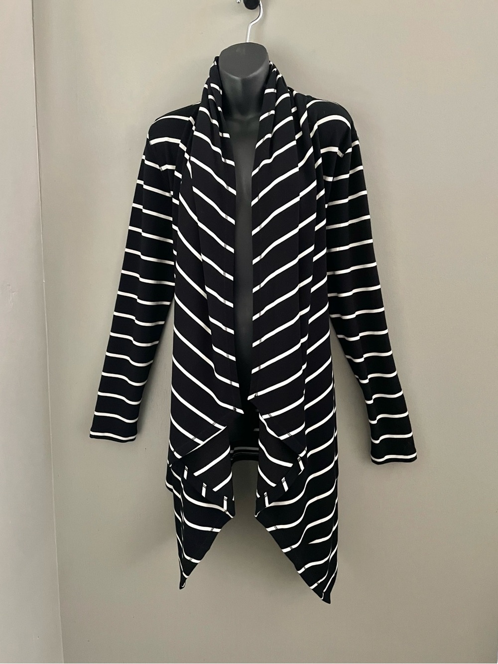 Ralph Lauren Striped Waterfall Draped Open Front Cardigan